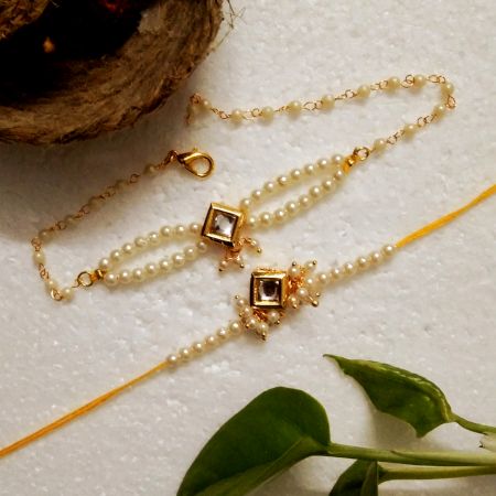 Handmade Rakhi with Kundan and Acrylic Beads